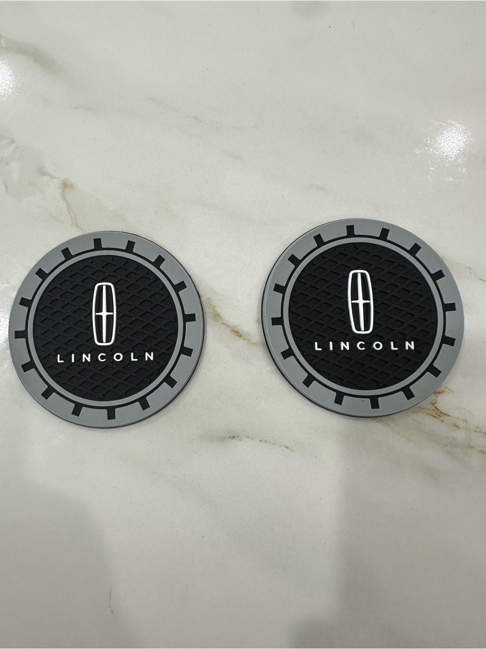 Black & Gray Round Non-Slip Car Coasters (Pair)